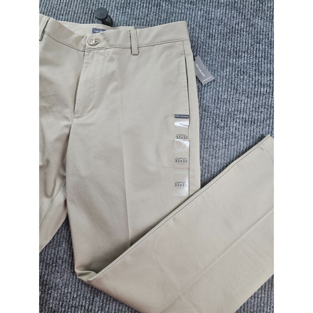 VAN HEUSEN ULTIMATE TRAVELER NON IRON PANTS KAHKI TAUPE MENS 32X32 NEW WITH TAGS